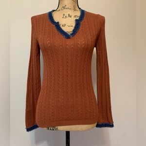 FDJ ladies 60% viscose warm bronze lightweight Pointelle sweater NWT Size S/P